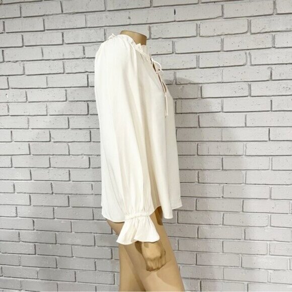 J.Crew Women’s Cream Ruffle Tie-Neck Blouse Size M | Long Sleeve Drapey Top - Picture 8 of 12